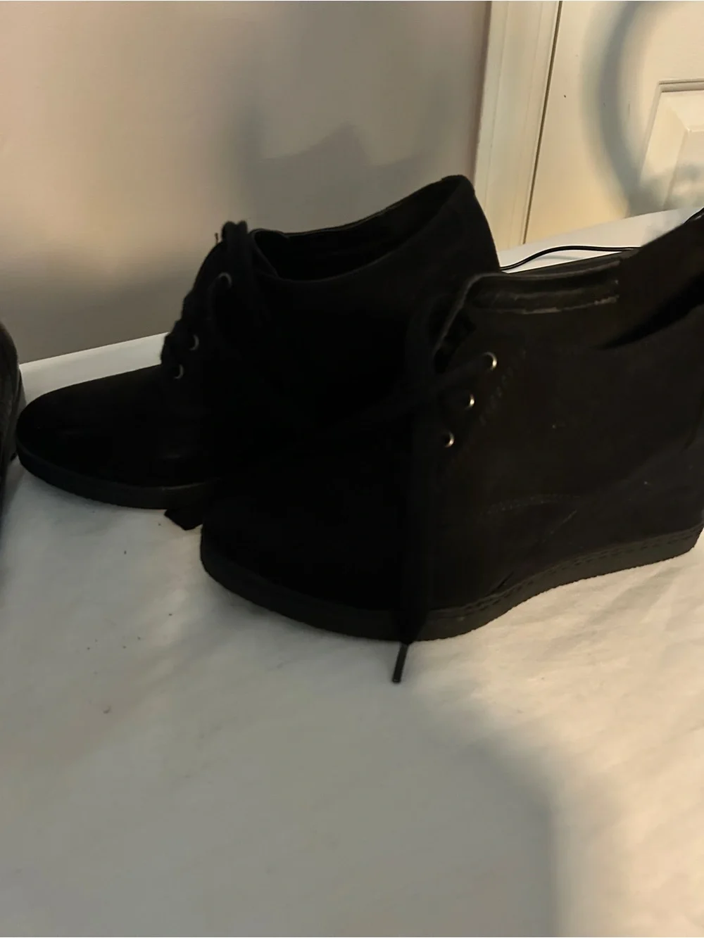 x-appeal Black Wedge Lace-Up Shoes